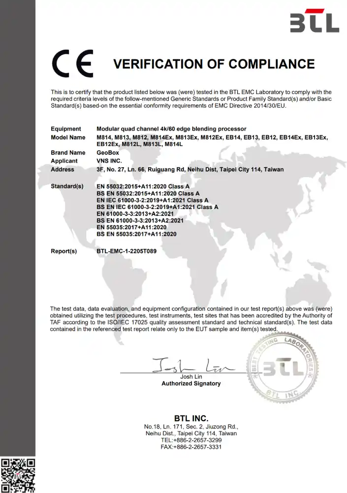 edge blending processor CE Certification