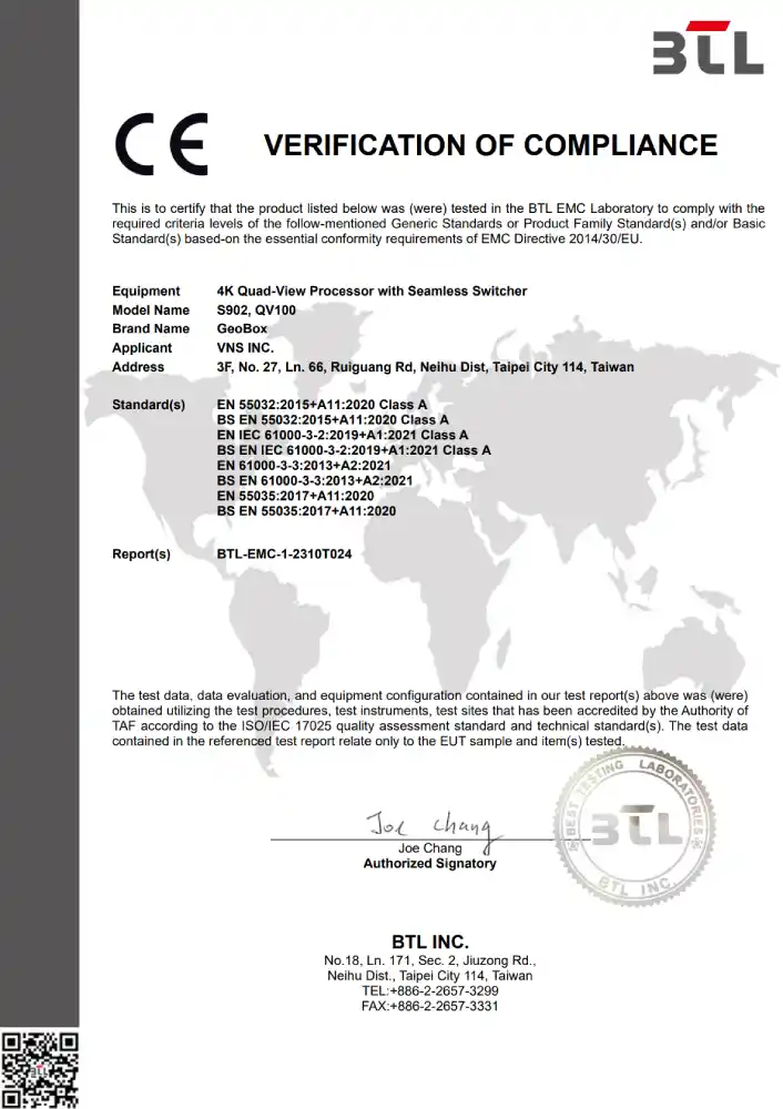 quad view processor CE Certification